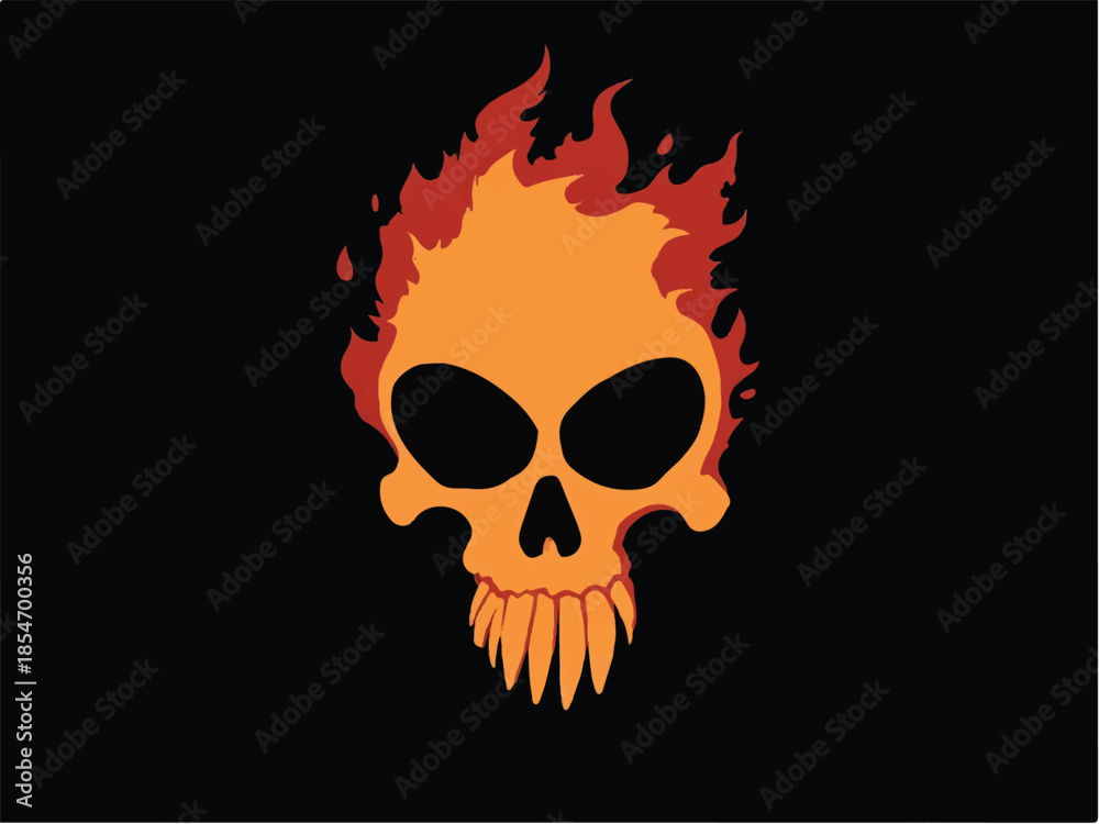 Obraz premium Fiery skull logo design. Fiery skull illustration. Skull vector logo.
