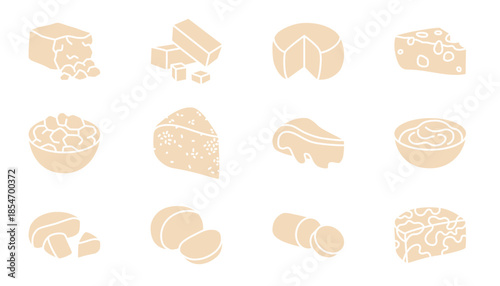 12 Different Cheese Icons in Silhouette Style