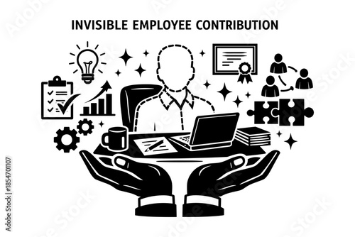 Invisible employee contribution concept with hands holding work elements