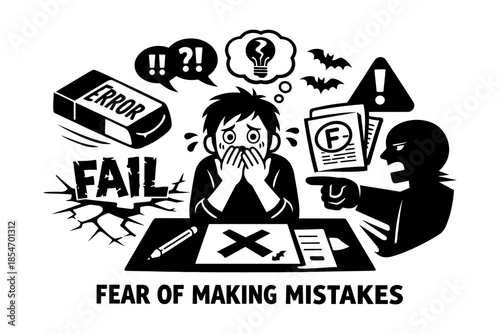 Student overwhelmed by fear of failure and mistakes, receiving bad grades and criticism