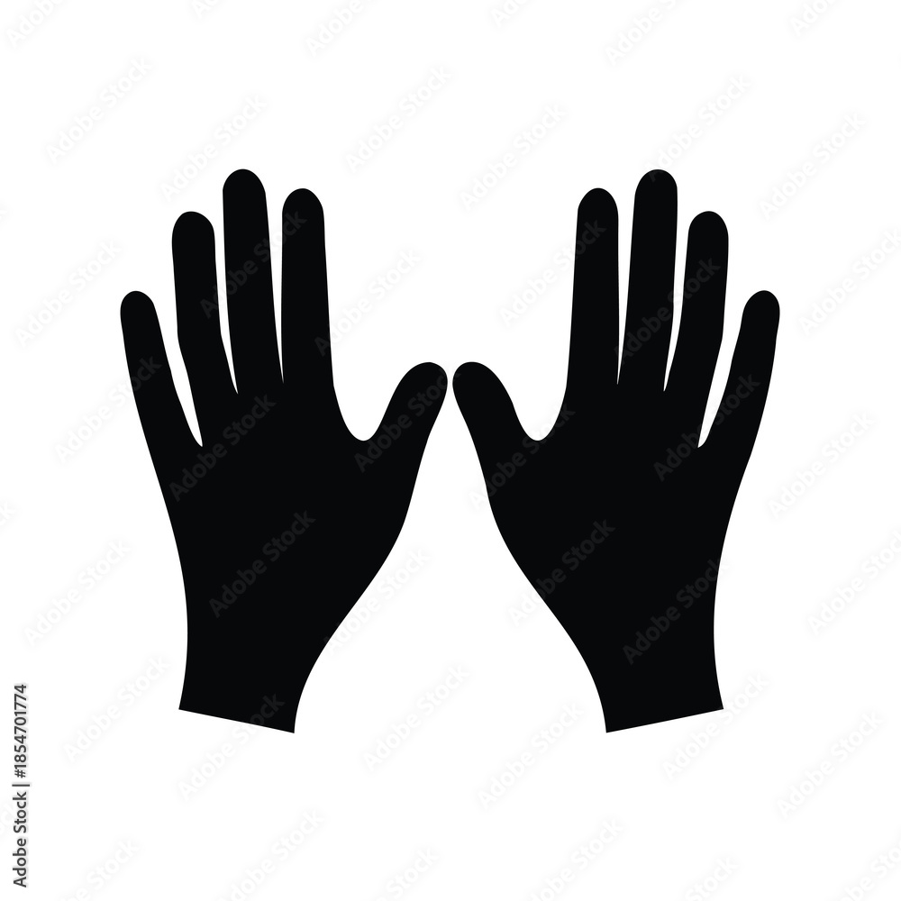 Obraz premium Two open black handprints on a white background, gesturing for silence