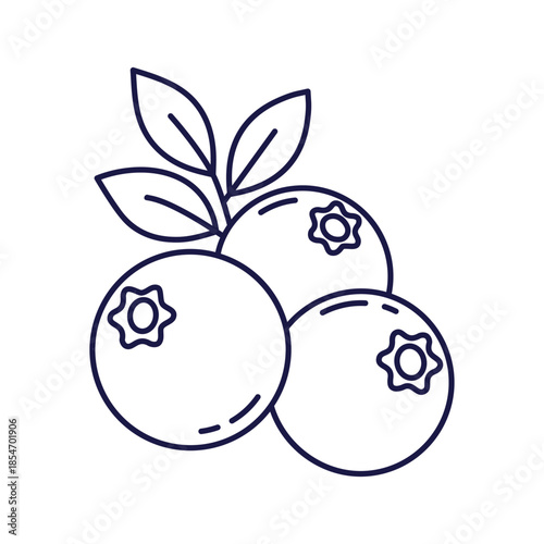 blueberry icon, stack of ripe berries with leaves, fresh blueberries, thin line symbol on white background - editable stroke vector illustration