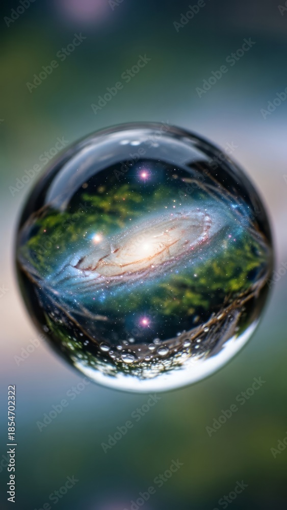 custom made wallpaper toronto digitalGalaxy Reflected in a Crystal Sphere Reflection Cosmic Space. Concept featuring galaxy, crystal sphere, reflection, cosmic, space.