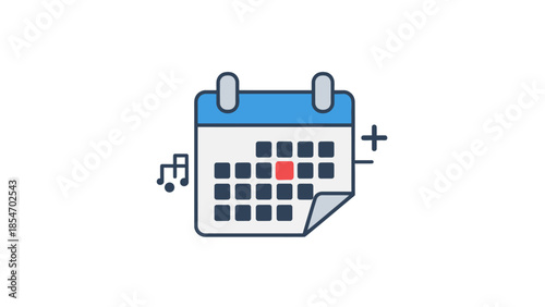 Calendar with musical notes and plus minus symbols.