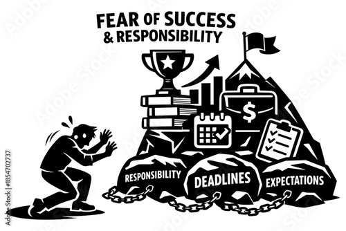 Man overwhelmed by fear of success, responsibility, deadlines, and expectations