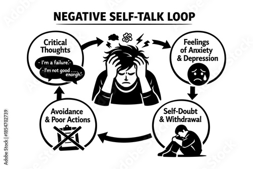 Negative self-talk loop diagram illustrating mental health cycle