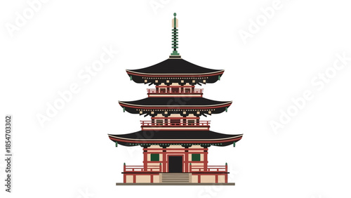 Traditional Japanese pagoda illustration, showcasing multi-tiered East Asian architecture. A serene cultural symbol of ancient heritage and elegant design, ideal for travel and history themes