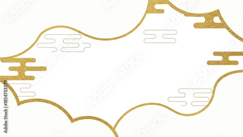 Elegant abstract golden cloud frame with traditional Asian-inspired motifs on a pristine white background, perfect for decorative borders or celestial-themed designs