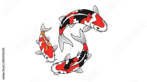 Vibrant Koi Fish Swimming in a Circular Motion, Symbolizing Luck and Prosperity