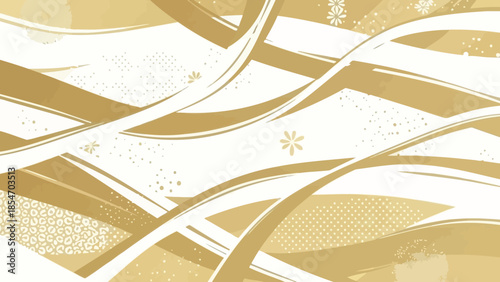 Elegant gold and white wave pattern with floral accents, ideal for festive or luxurious designs