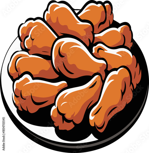 Buffalo chicken wings vector illustration with spicy orange glaze on plate fried appetizer isolated