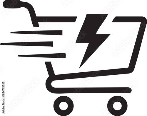Lightning Bolt Inside Shopping Cart Representing Fast E-Commerce