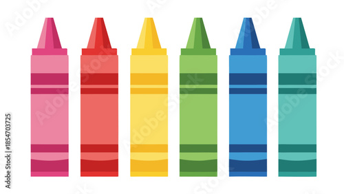 Colorful crayons arranged in a row on a white background, vector illustration