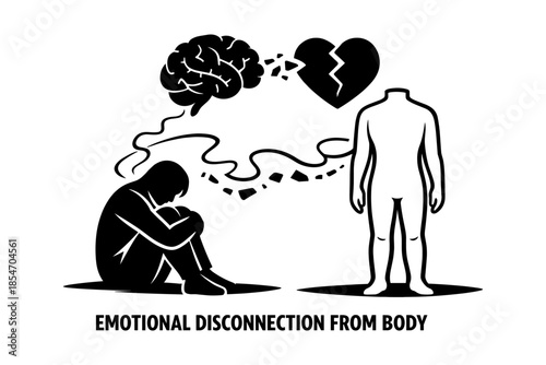 Symbolic illustration of emotional disconnection from the physical body and mind