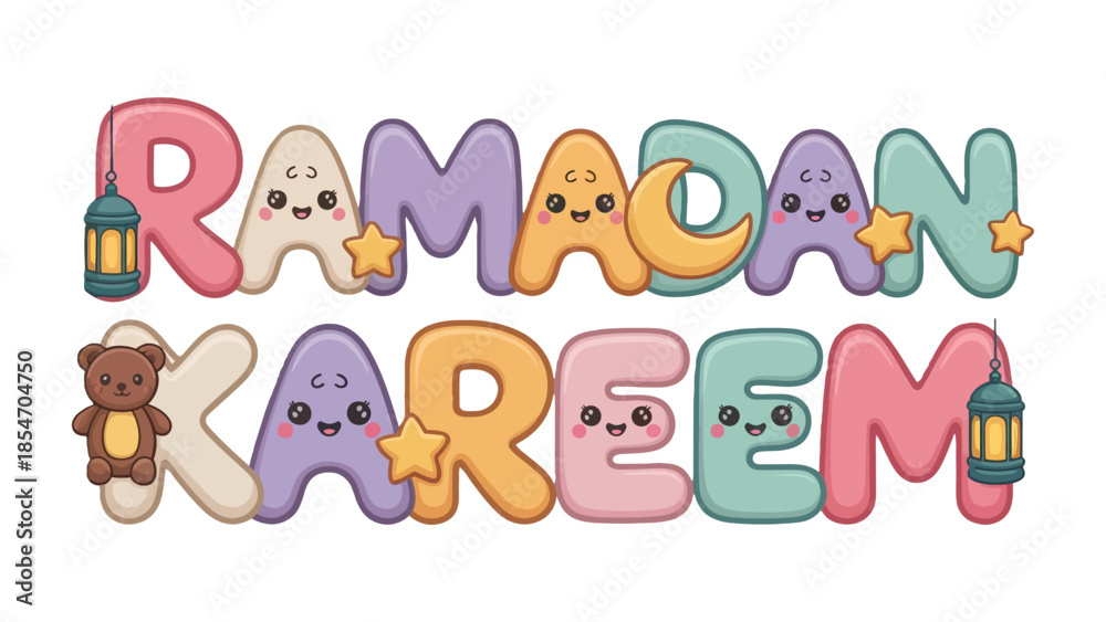 Obraz premium Ramadan Kareem: Sweet, colorful, and joyful depiction of Ramadan Kareem with a friendly and inviting style. It radiates the festive spirit of this holy time.