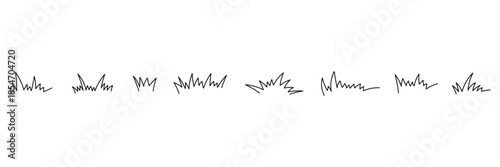 Outline grassland or meadow sketch simple design. Black grass stroke hand drawn texture for garden pattern. Grass line doodle.