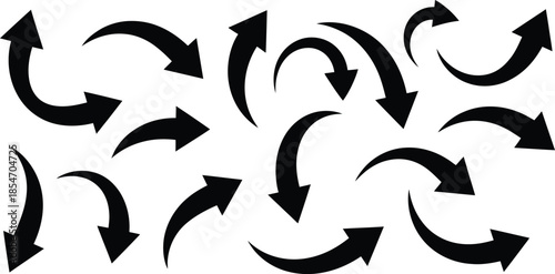 Curved Arrow Set Icon – Circular Direction Arrows Silhouette Collection