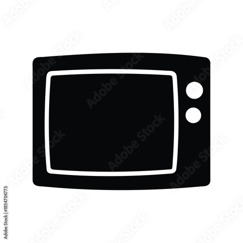 Retro television silhouette icon media symbol- Black retro television silhouette icon representing broadcast media, entertainment, news, and vintage technology in a clean minimalist graphic style