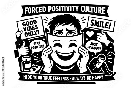 Forced positivity culture hides true feelings with fake smiles and pressure to be happy