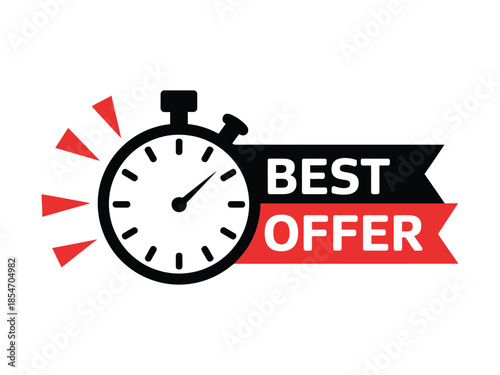 Best Offer Sale Banner with Stopwatch Icon – Limited Time Discount Promotion