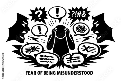 Person overwhelmed by shouting and confusing communication, symbolizing fear of being misunderstood