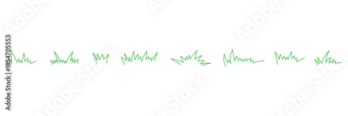 Outline grassland or meadow sketch simple design. Green grass stroke hand drawn texture for garden pattern. Grass line doodle.