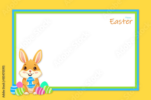 Happy Easter vector frame with hare festive decoration for your text