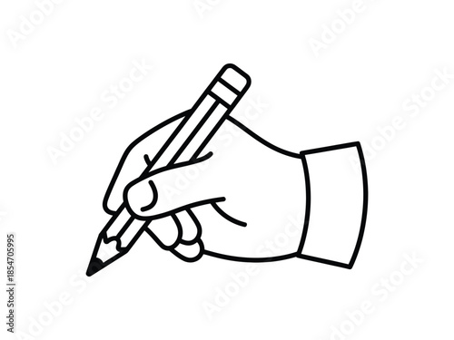 Hand Writing with Pencil Icon – Creative Drawing Education Symbol