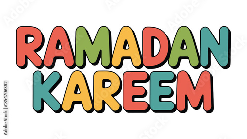 Ramadan Kareem Typography: A colorful text design displaying the Ramadan Kareem greeting, perfect for conveying wishes of generosity and joy.