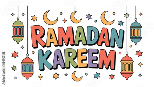 Ramadan Kareem: Vibrant Illustration of Islamic Holiday Decorations, Capturing the Essence of Holy Month.