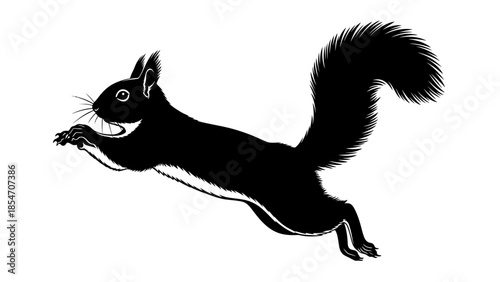 Striking Silhouette of a Squirrel in Mid-Leap isolated on White Background