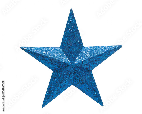 Close up of a shiny blue glitter star shape on a transparent background black background sparkle