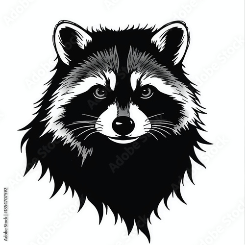 Black racoon silhouette isolated on white background. Raccoon face black silhouette. Racoon head icon vector illustration.