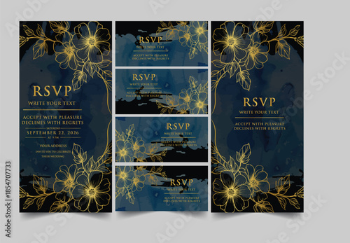 Set of business cards and abstract banners featuring Christmas vector designs with winter tree patterns and floral holiday decorations for a vintage style greeting background template