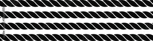 Black and white repeating pattern featuring four segments of dark twisted rope forming neat horizontal lines