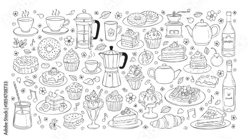 Sweet treats and coffee shop doodles dessert