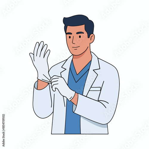 Doctor Wearing Medical Gloves Healthcare Illustration