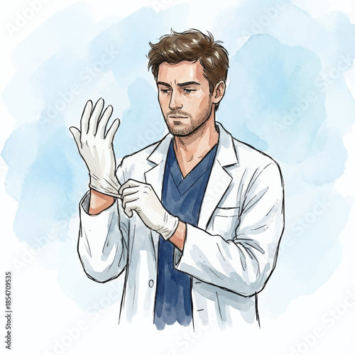 Doctor Wearing Medical Gloves Healthcare Illustration