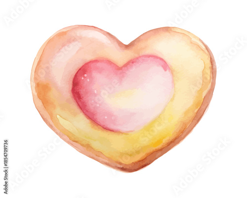 Heart Shaped Donut Watercolor Cute Dessert Icon  isolated on white background