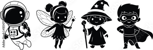 The image presents four stylized cartoon figures in a row against a plain white background.