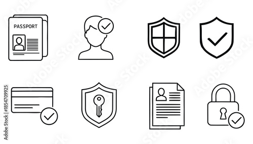 Security and identity verification icons set