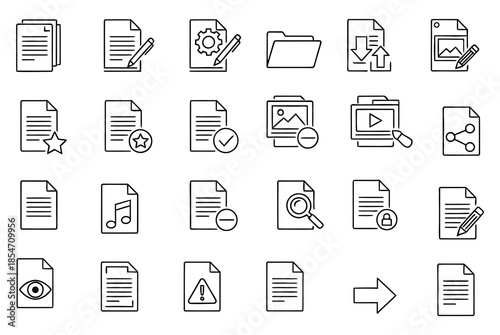 Collection of document and file icons in line art style