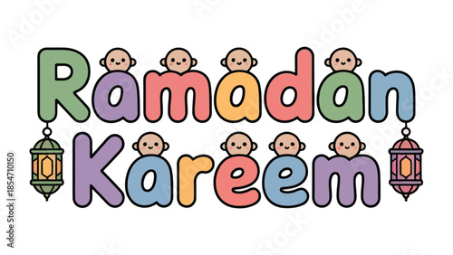 Ramadan Kareem: A festive and vibrant graphic design spells out Ramadan Kareem with a delightful and celebratory aesthetic. 