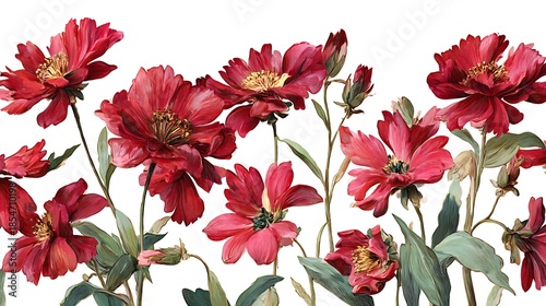 A vibrant arrangement of flowers and leaves on a table with a notebook and pen.