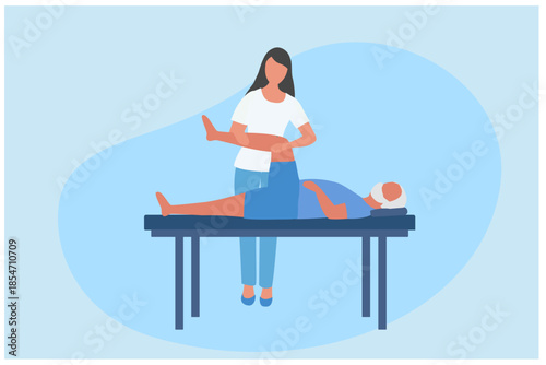 Rehabilitation and physiotherapy for senior disabled patient. Healthcare and Medical treatment, injuries rehabilitation therapy vector