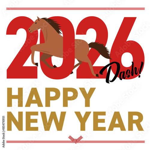 2026年をイメージした午とhappy new yearの年賀状_正方形
