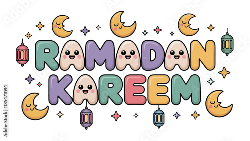 Ramadan Kareem: A vibrant illustration, showcasing the essence of Ramadan through delightful elements of crescent moons and lanterns, beautifully capturing the spirit of this revered month.