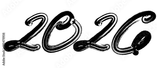 2026 手書きの墨で書いた筆文字素材