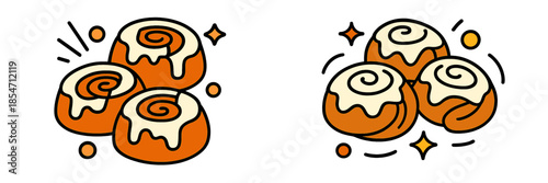 Sweet cinnamon rolls with frosting in a colorful vector illustration