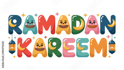 Ramadan Kareem Illustration: Festive and colorful Ramadan Kareem message with decorative elements, perfect for celebrating the holy month of fasting, reflection, and community.